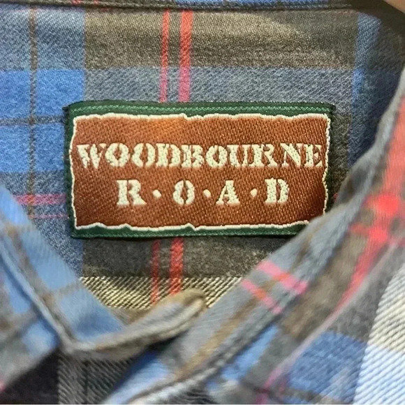 90’s Grunge Blue Plaid Flannel Button Down Vintage Woodbourne Road XL - Picture 4 of 7